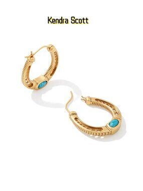 Noble Vintage Gold Horseshoe Hoop Earrings in Variegated Dark Teal Magnesite